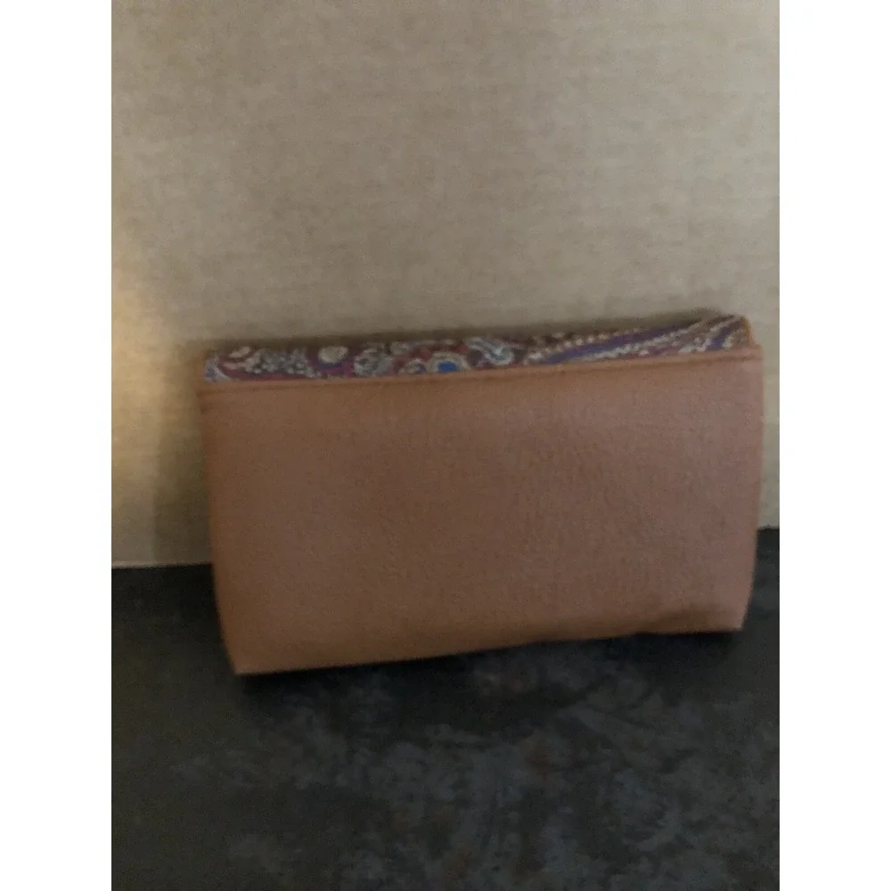 Faux Leather Brown Paisley Envelope Snap Wallet w/ Kisslock Coin Purse-8x4.5 VTG